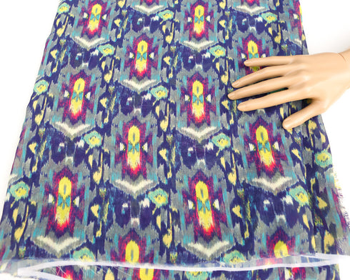 Purple Yellow Ikat Inspired Light Weight Polyester Crepe Georgette Fabric 2 yards